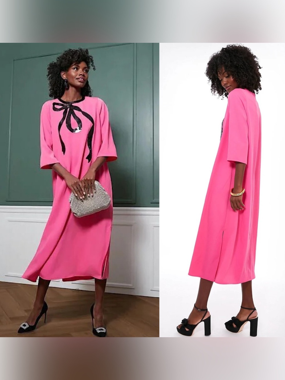Tuckernuck $250 Jamie Electric Pink Sequin Bow Midi Dress Size Large